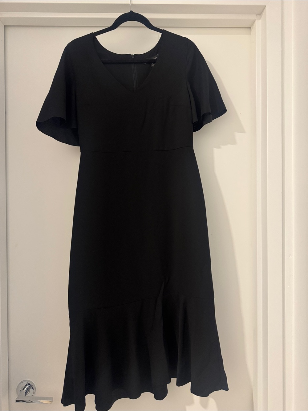 Banana Republic Black V-Neck Midi Dress with Flutter Sleeves